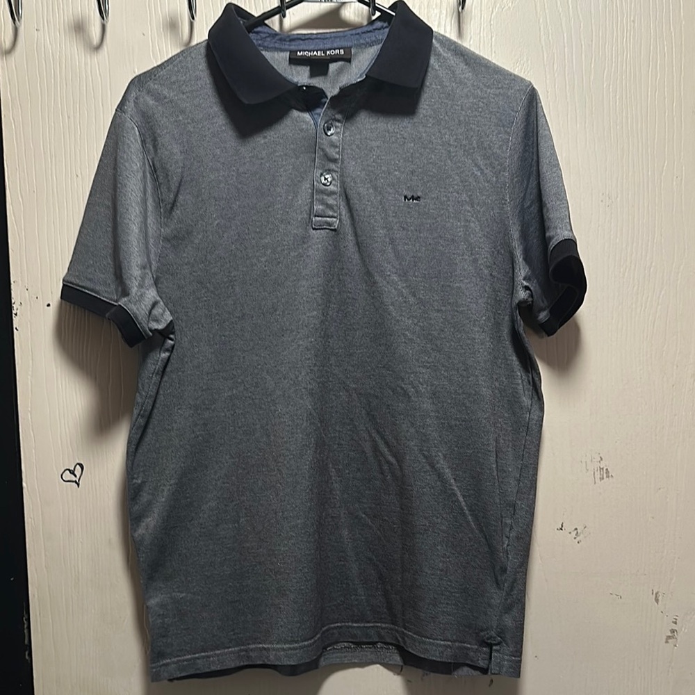 Michael Kors Men's Polo Shirt - Size Small - Gray Heathered with Black Trim